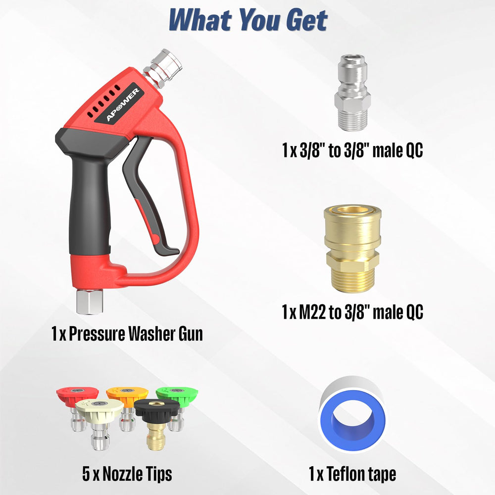 APOWER packaging and included parts showing everything needed to start