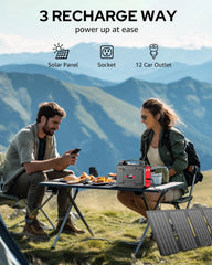 Apowking powering a laptop outdoors demonstrating reliable charging on trips