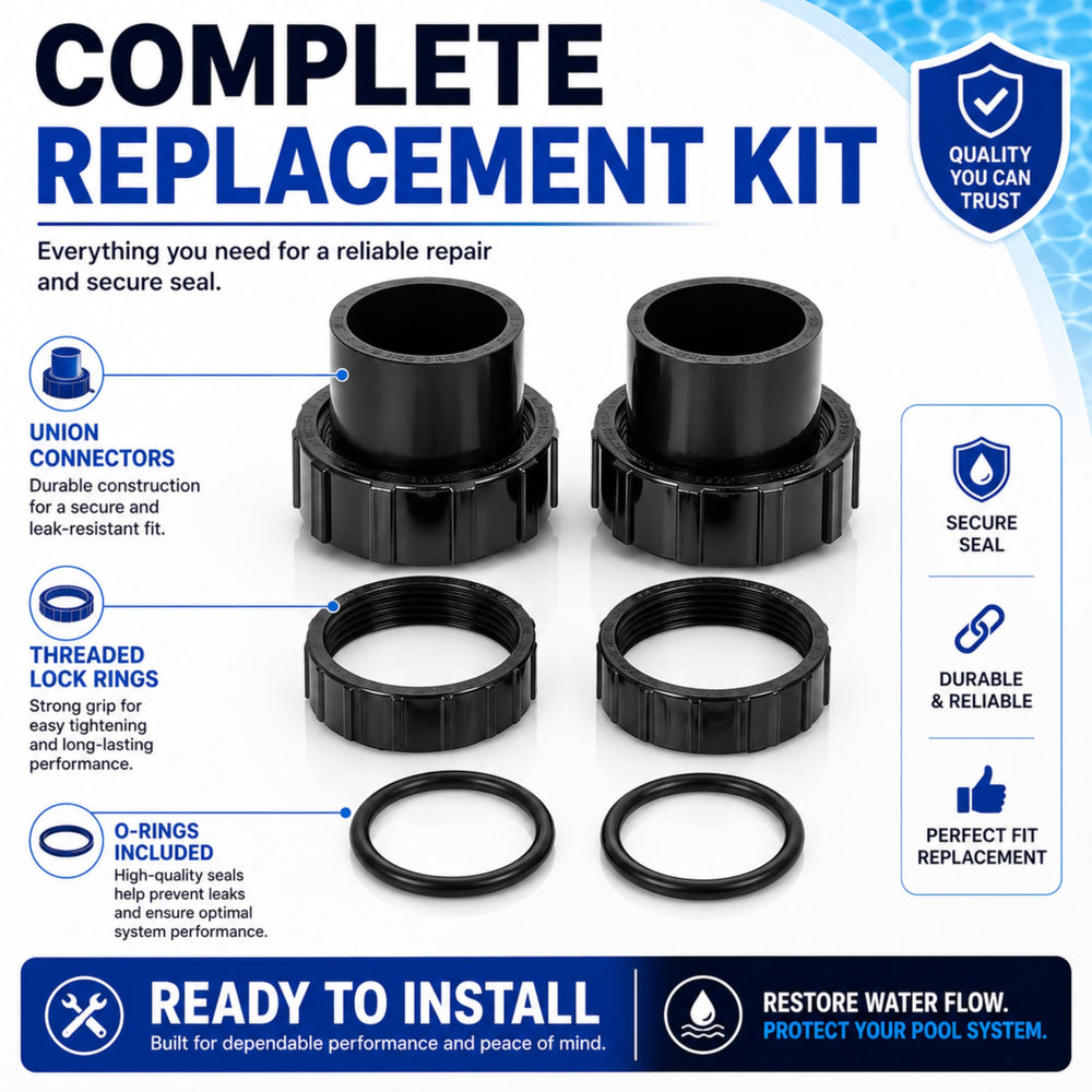 AppliaFit union connectors staged in pool equipment bay for quick maintenance