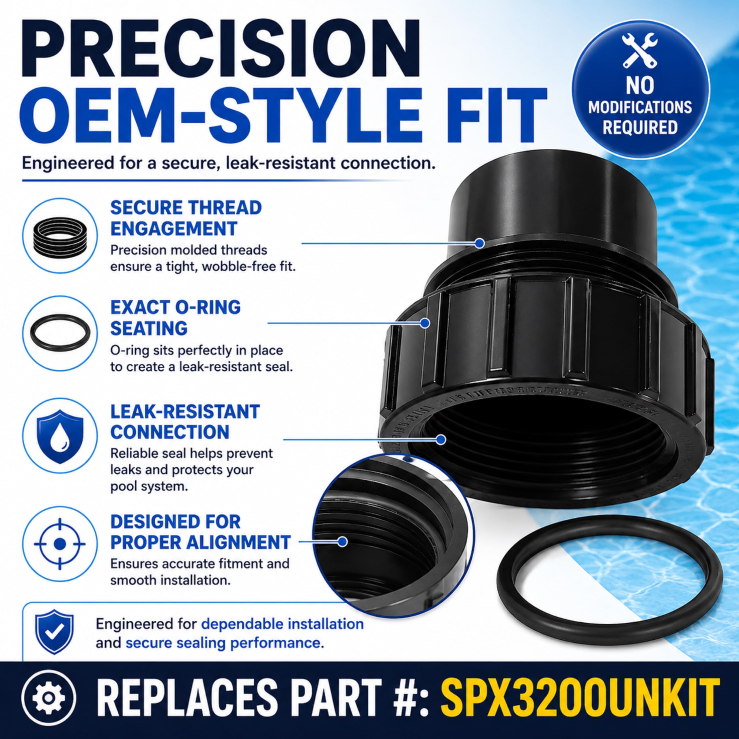 AppliaFit union connector attached to SwimClear filter proving broad compatibility