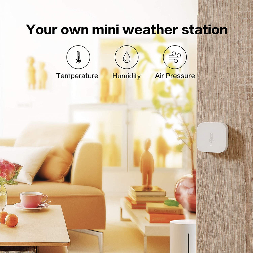Aqara sensor mounted on a wall monitoring room conditions for automated comfort