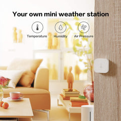 Aqara sensor mounted on a wall monitoring room conditions for automated comfort
