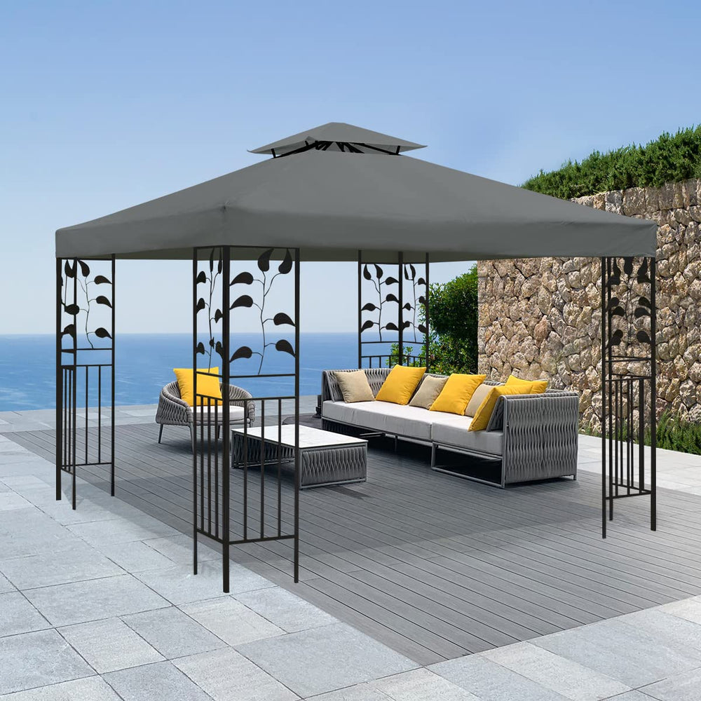 AQINGR lifestyle backyard setup showing refreshed gazebo and comfortable shade