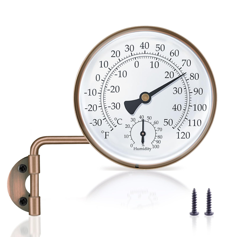 Aqqwxyq front view brass thermometer showing clear dial and vintage look benefit readability
