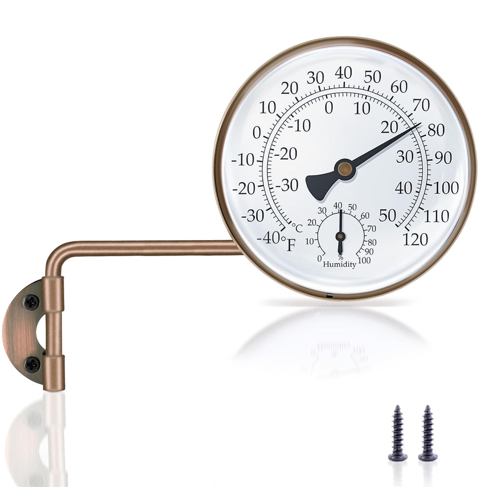 Aqqwxyq front view of brass thermometer showing clear dial and benefit of easy reading