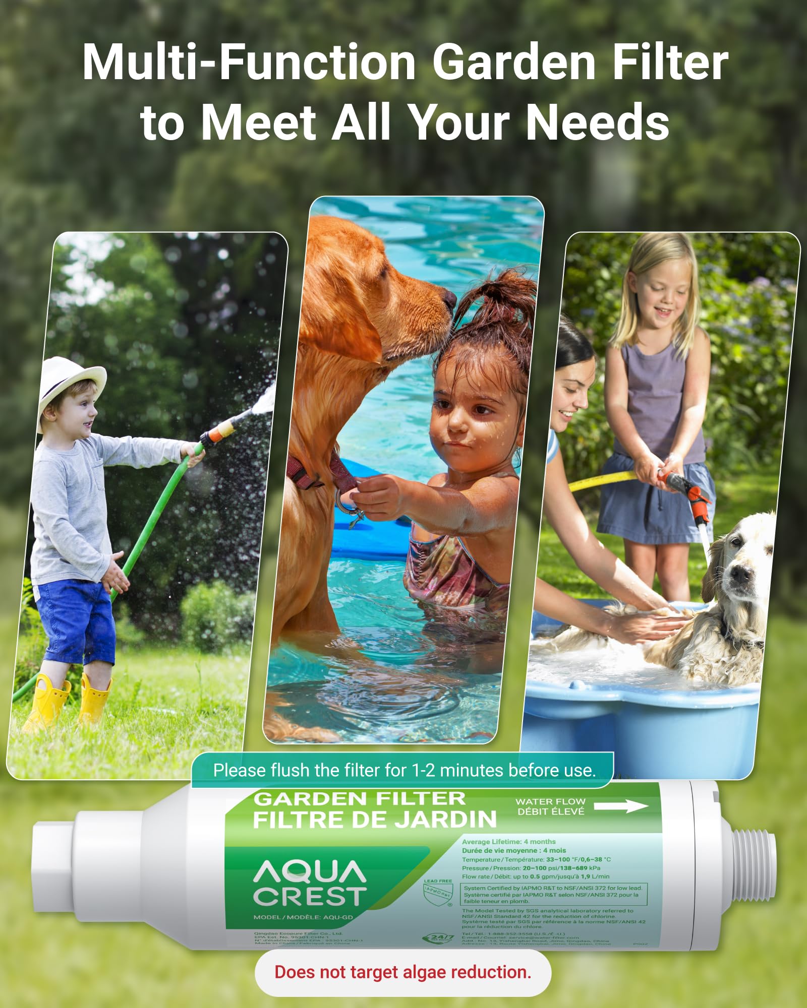 AQUA CREST filter filling a plant pot with clear water that supports growth