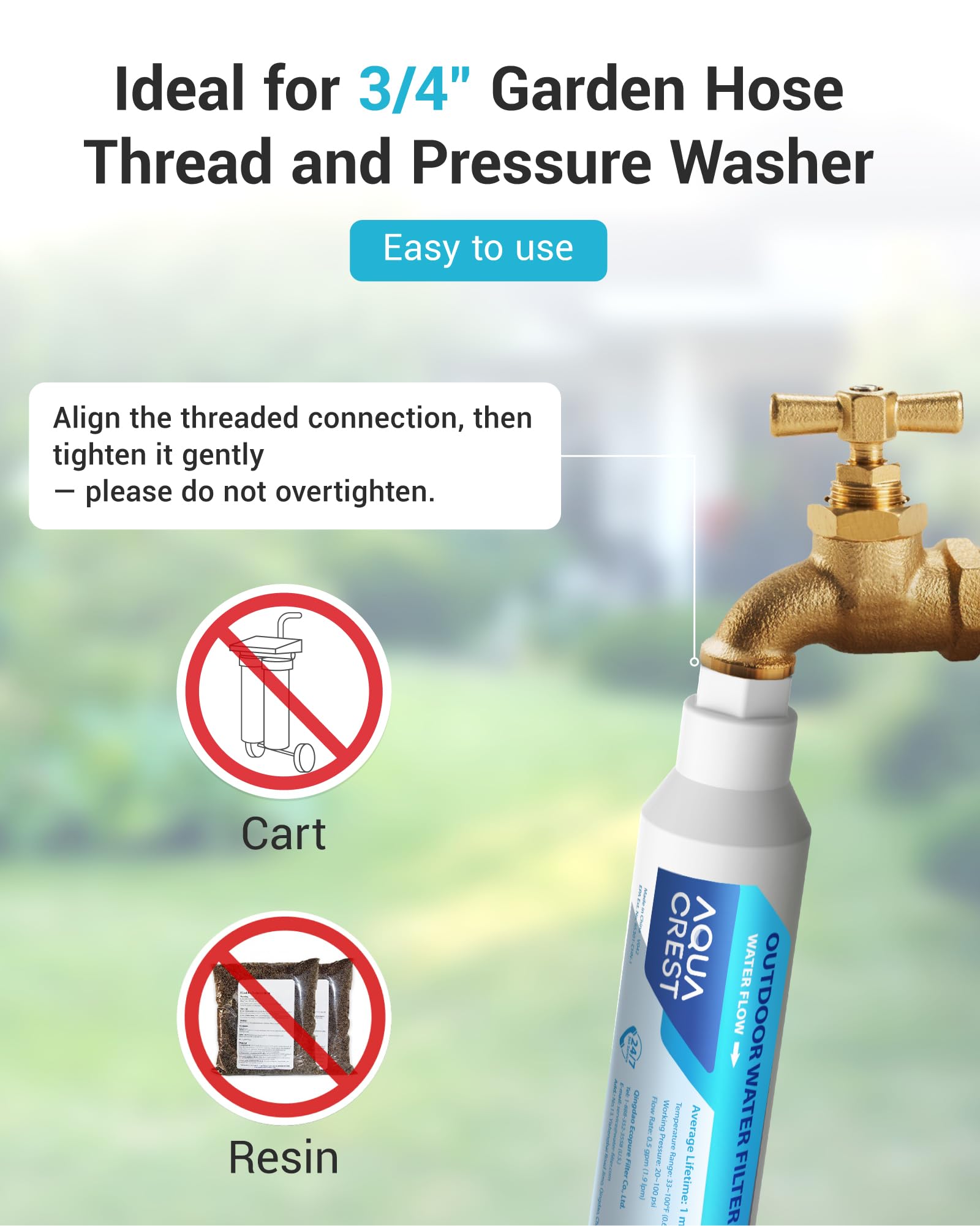 AQUA CREST in hand to show compact size and portability for outdoor tasks