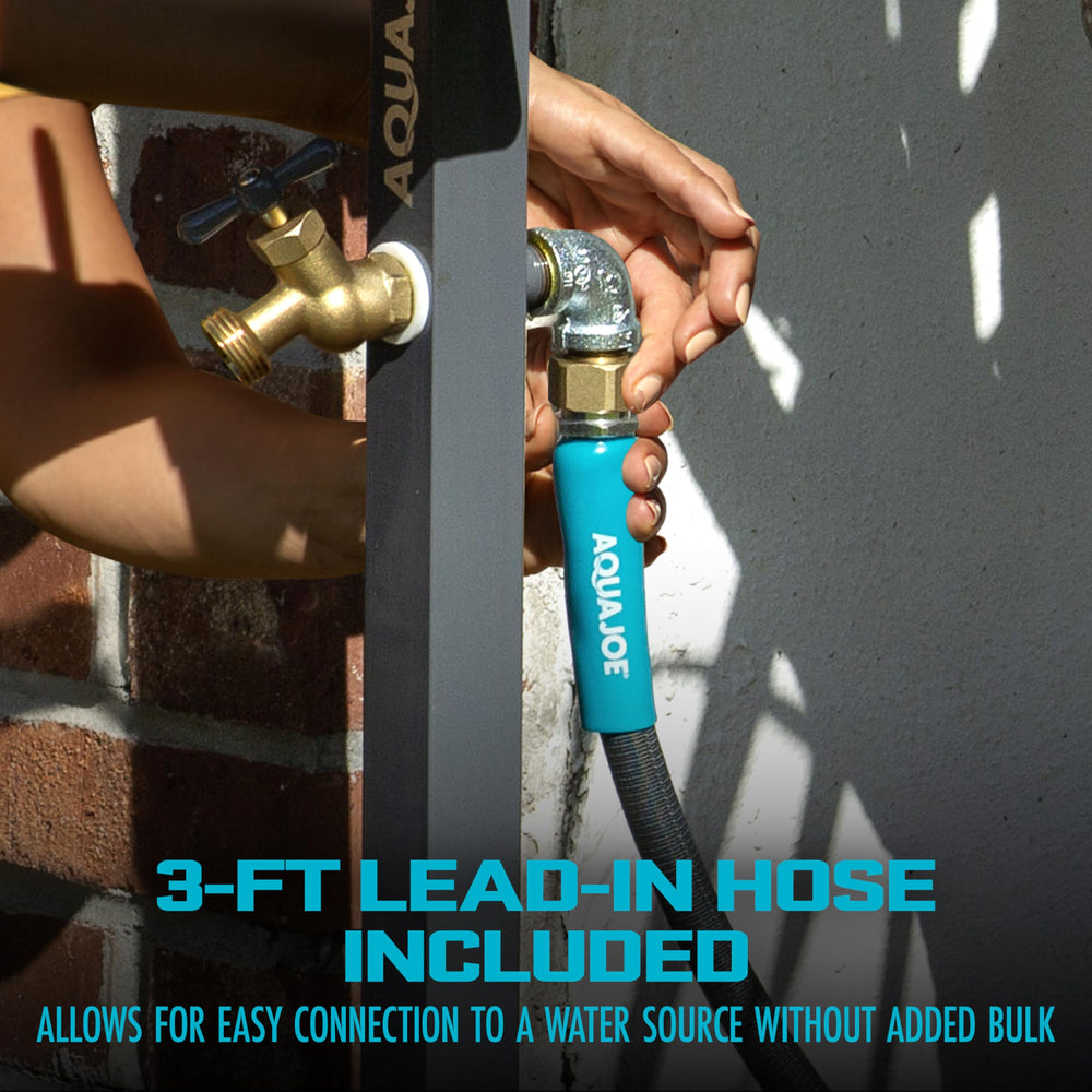Aqua Joe closeup of solid brass faucet for reliable leak-free use