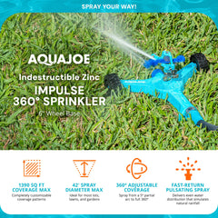 Aqua Joe impact head close-up showing pulsating mechanism and even water distribution