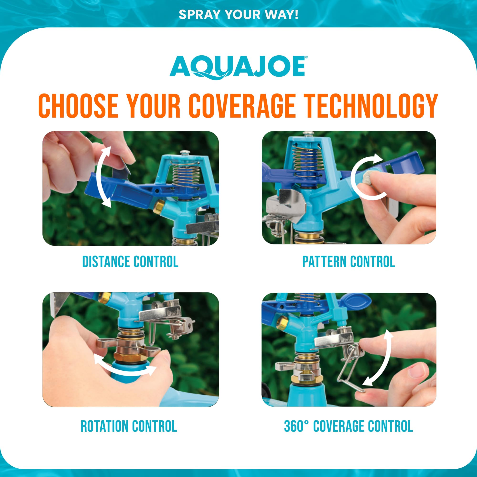 Aqua Joe next to a hand for scale, lightweight and simple to reposition in garden