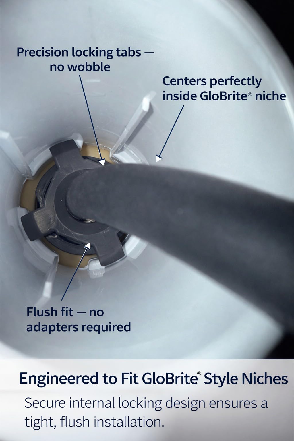 AquaChrome installed in a Pentair gunite niche, demonstrating simple twist-in replacement ease