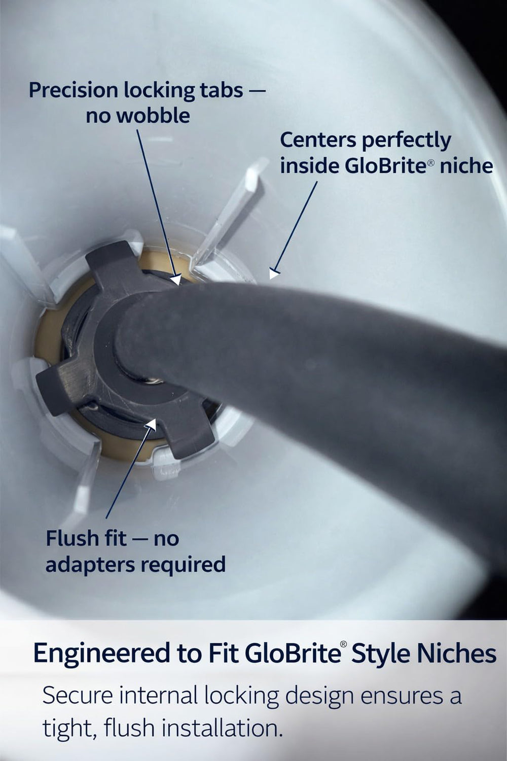 AquaChrome installed in a Pentair gunite niche, demonstrating simple twist-in replacement ease
