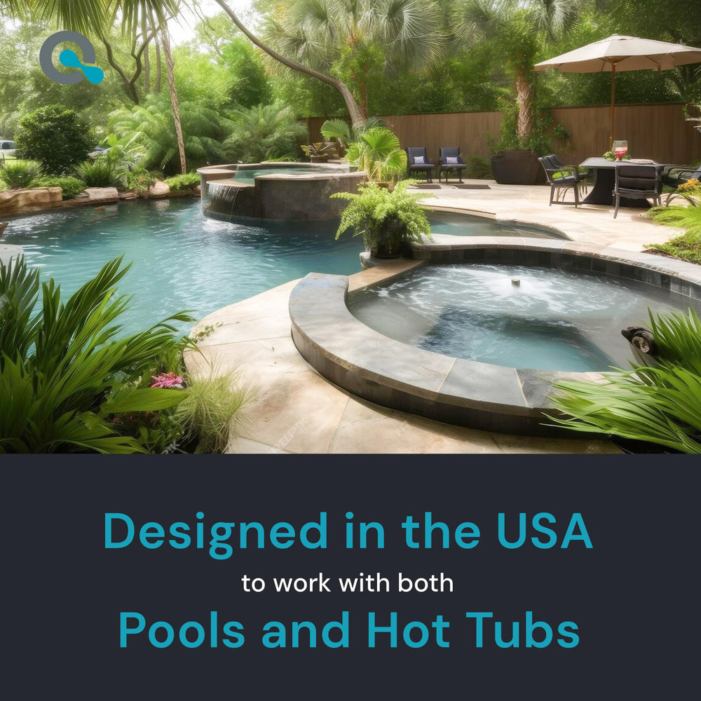 AquaDoc in backyard spa lifestyle scene illustrating convenient testing for owners