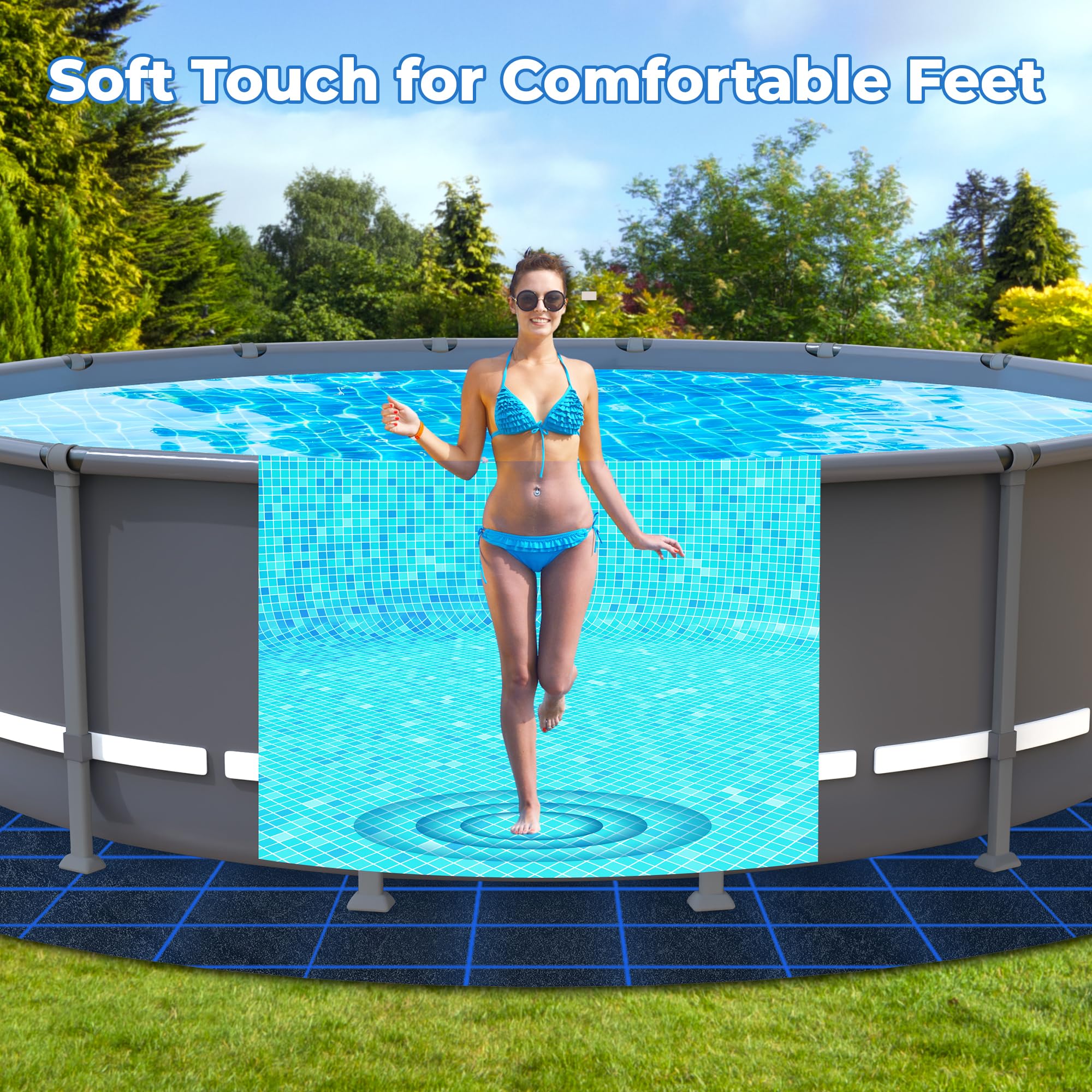 AquaJoyer pad installed in backyard pool setting providing comfort