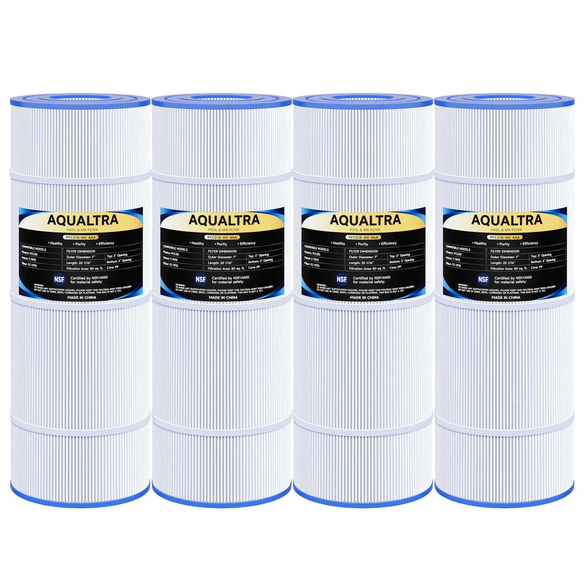 AQUALTRA front view of 4-pack replacement filters showing packaging and quantity benefits
