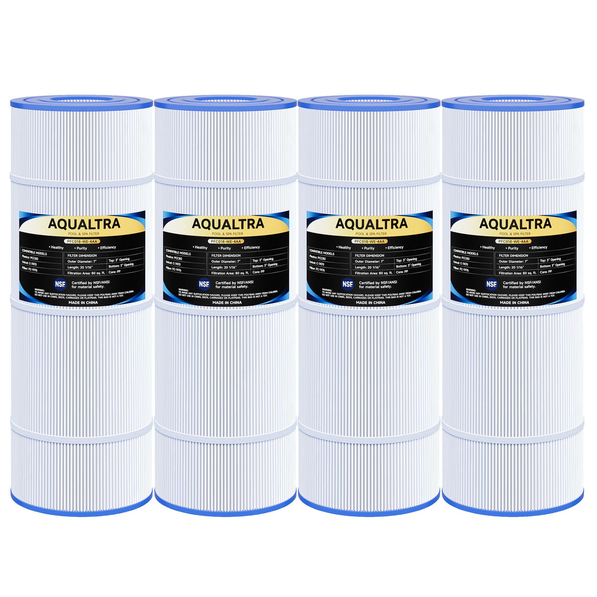 AQUALTRA front view of 4-pack replacement filters showing packaging and quantity benefits