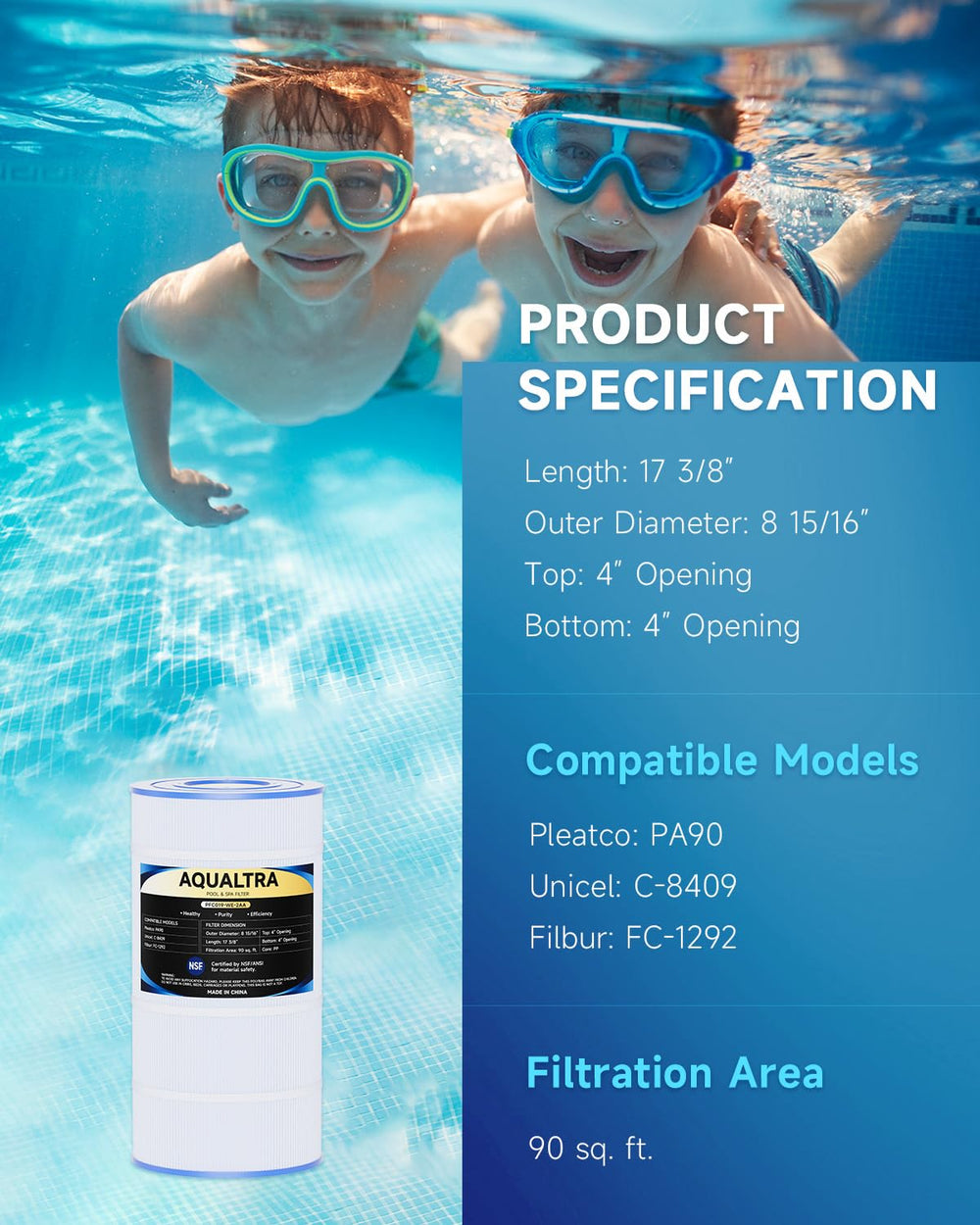AQUALTRA end cap close-up showing chlorine-resistant construction