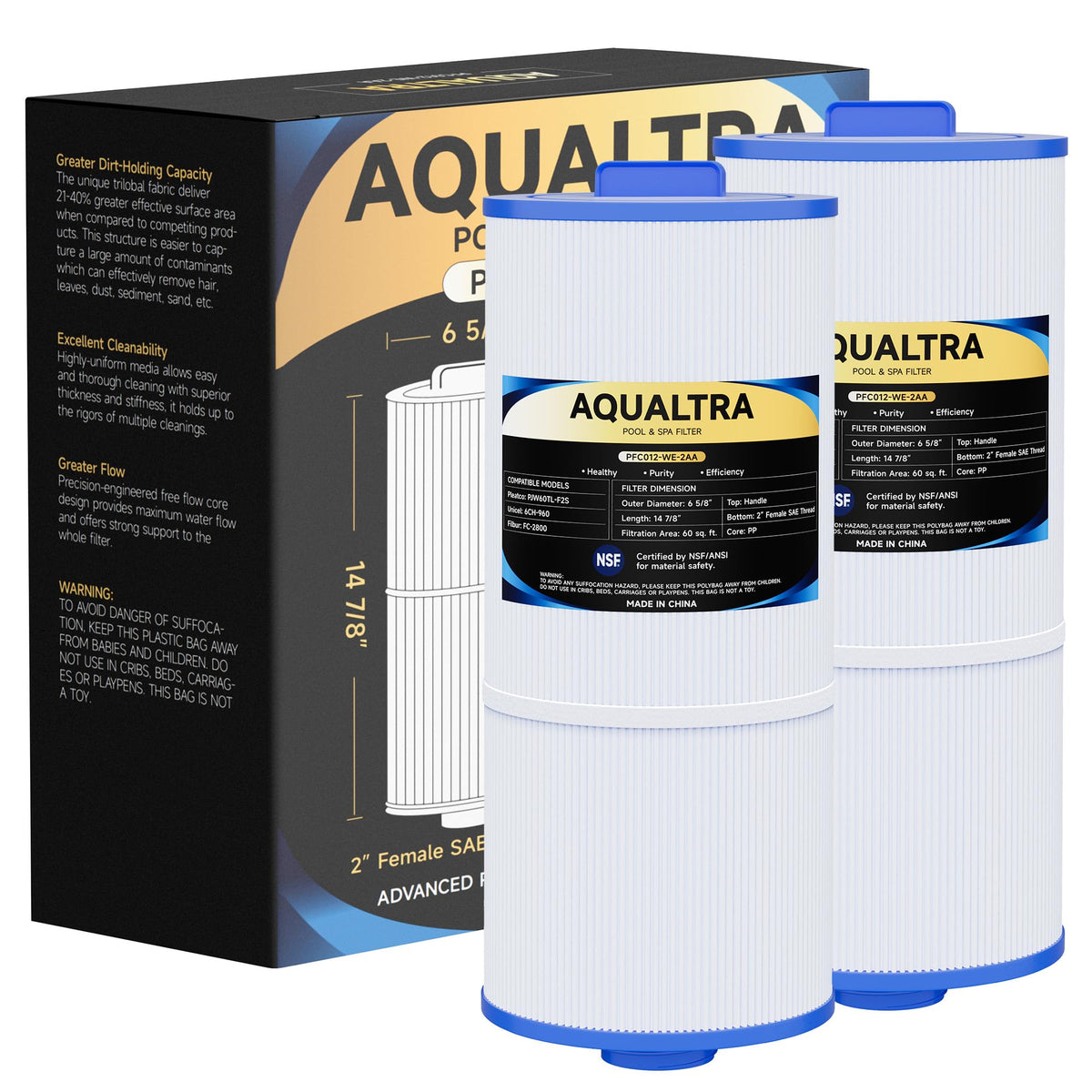 AQUALTRA two-pack front view showing compatible cartridge and packaging benefits