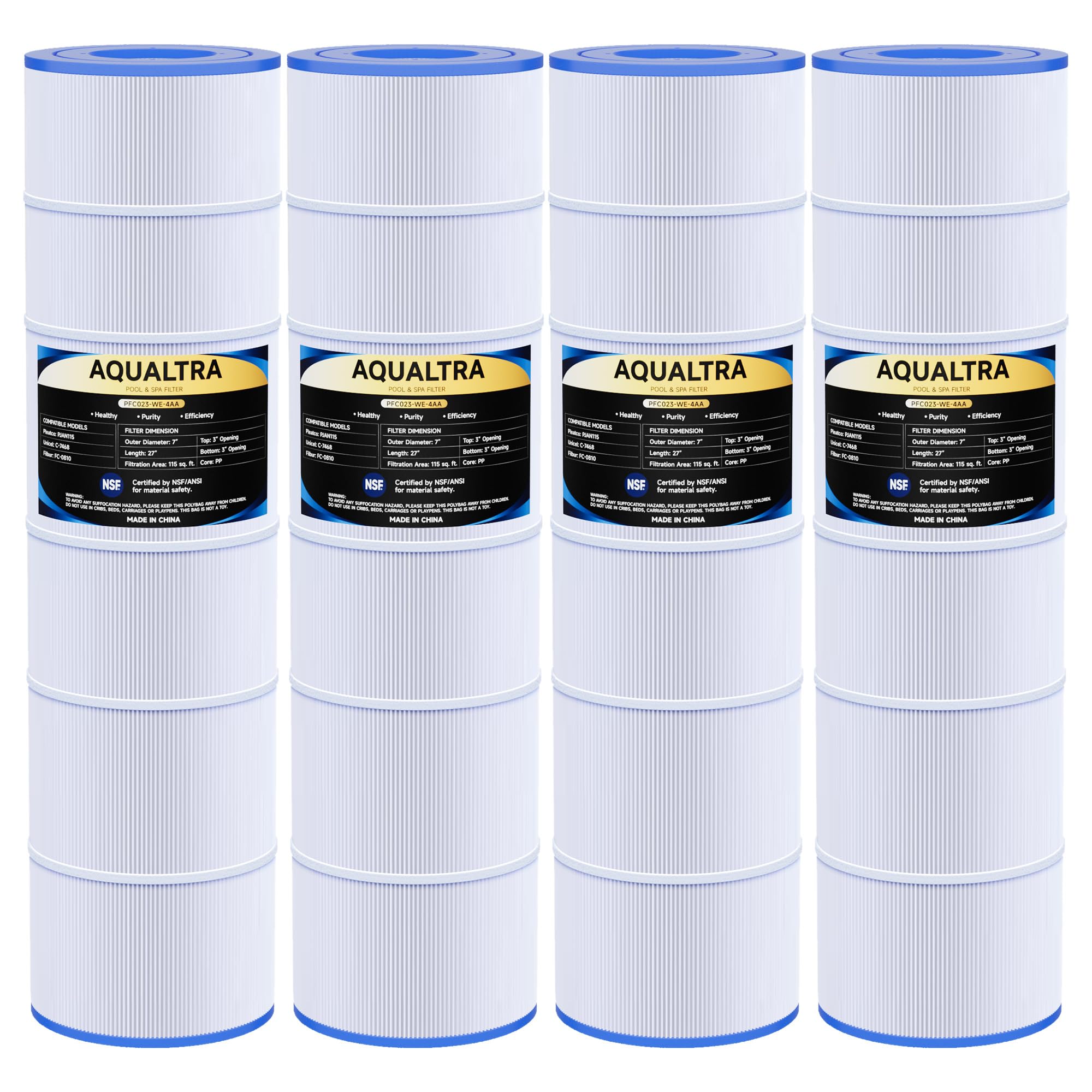 AQUALTRA front view of four cartridges showing packaging and product benefit clear replacement