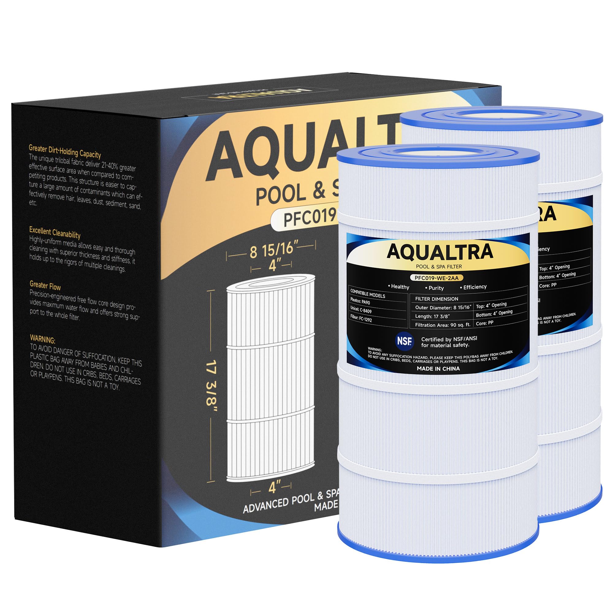 AQUALTRA front view of two cartridges showing packaging and fit