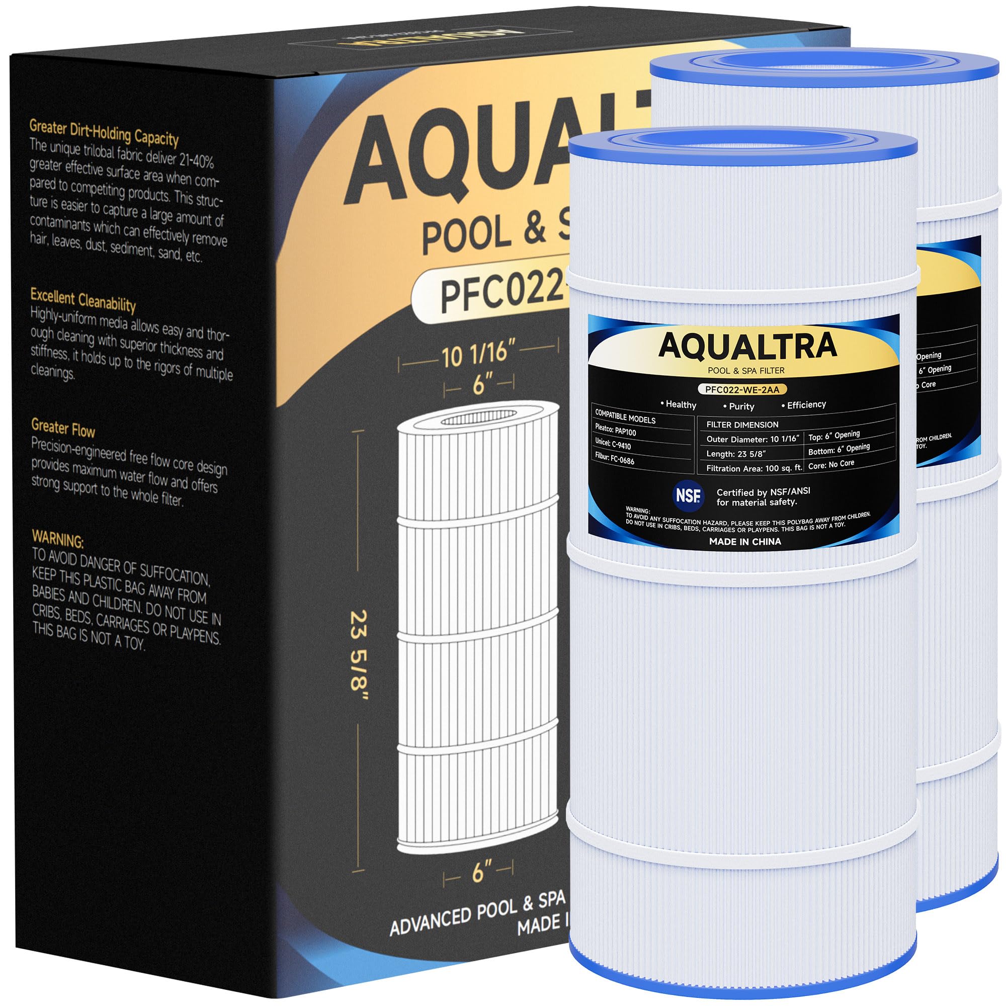 AQUALTRA front view of two-pack filter showing fit and value