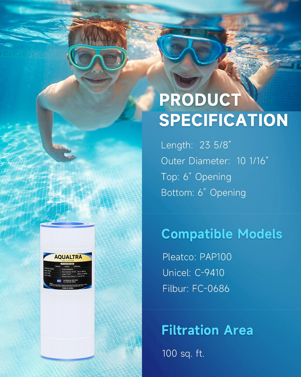 AQUALTRA pleated filter media close-up showing dirt-locking texture benefit