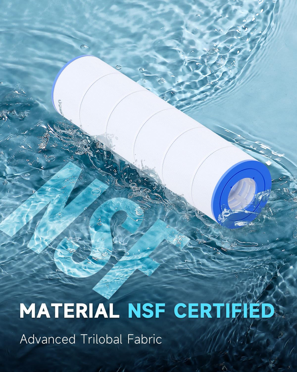 AQUALTRA close side profile of pleats showing increased filtration area and improved debris capture
