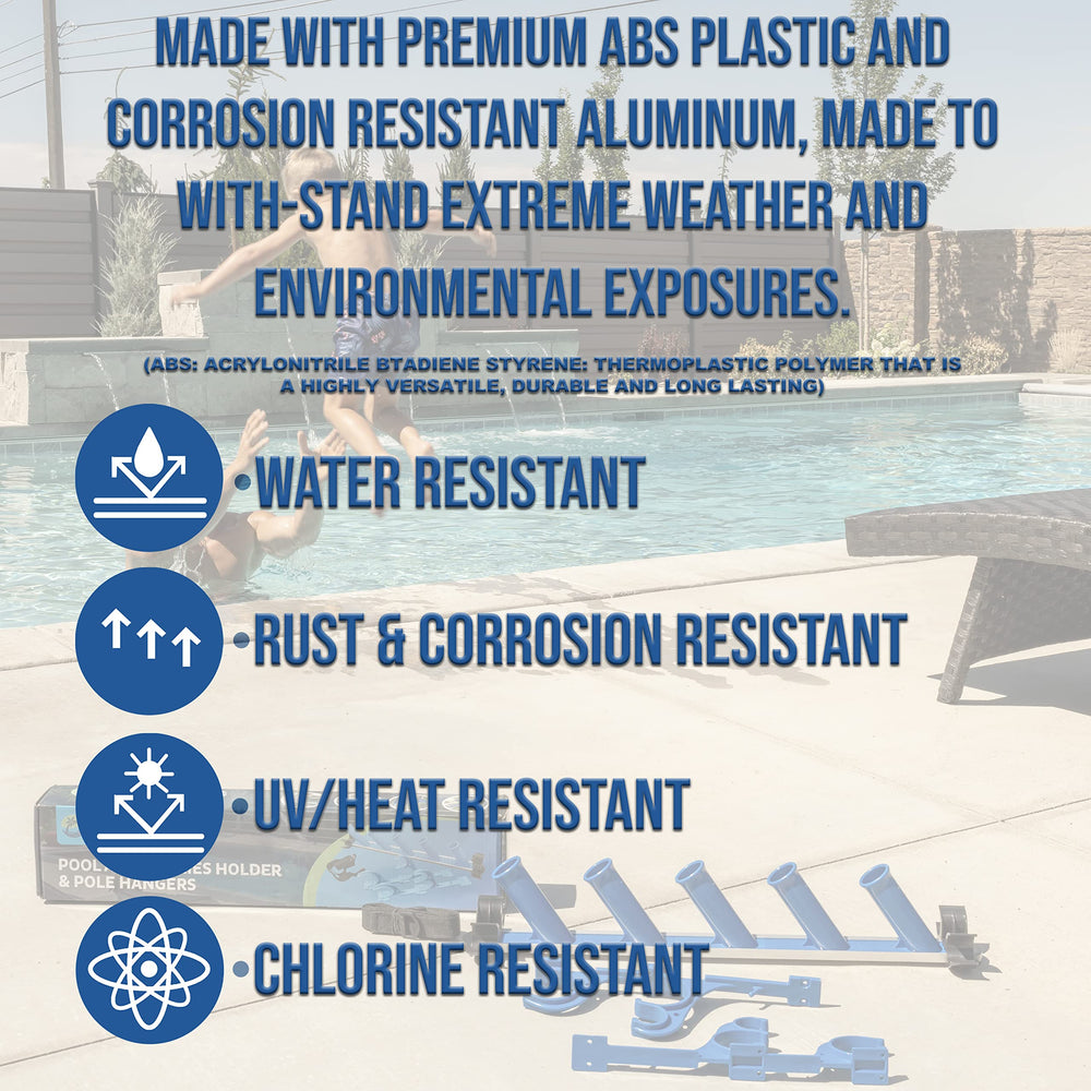 AquaMate Oasis mounted on a wooden fence offering convenient poolside organization