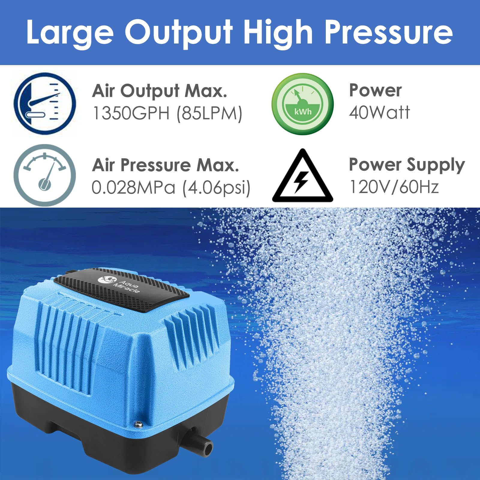 AquaMiracle AP-80 top label and power connection, illustrating easy setup and controls