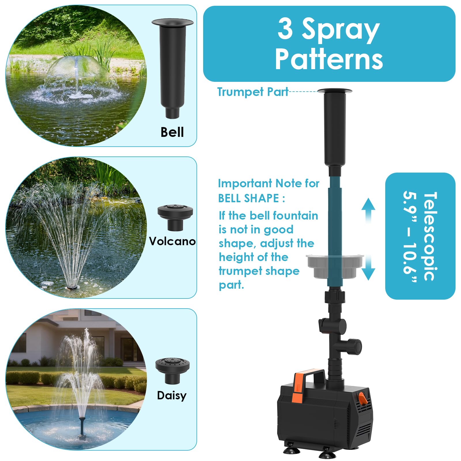AquaMiracle close-up of nozzle set highlighting durable construction and spray variety