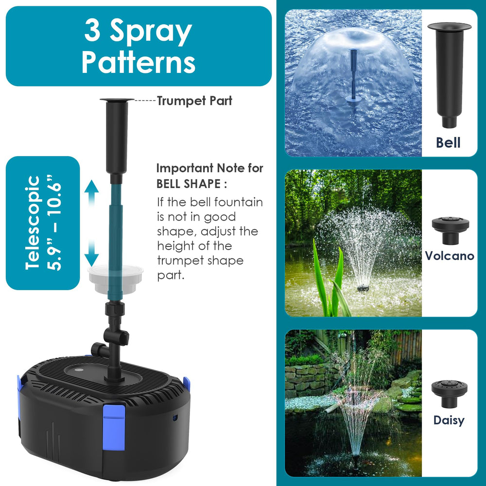 AquaMiracle close-up of bell volcano daisy nozzles for customizable fountain effects