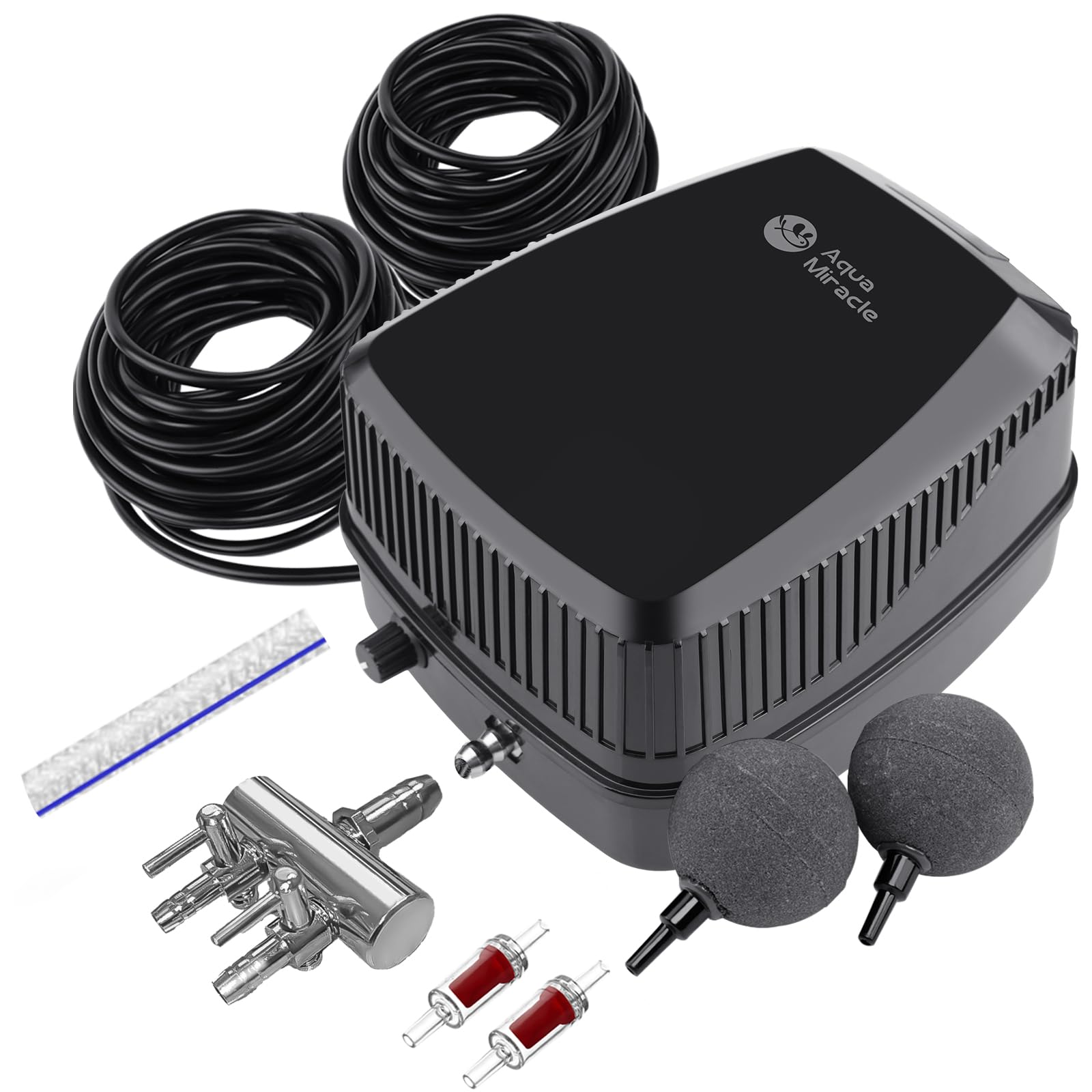AquaMiracle pump front view showing compact design and quiet operation