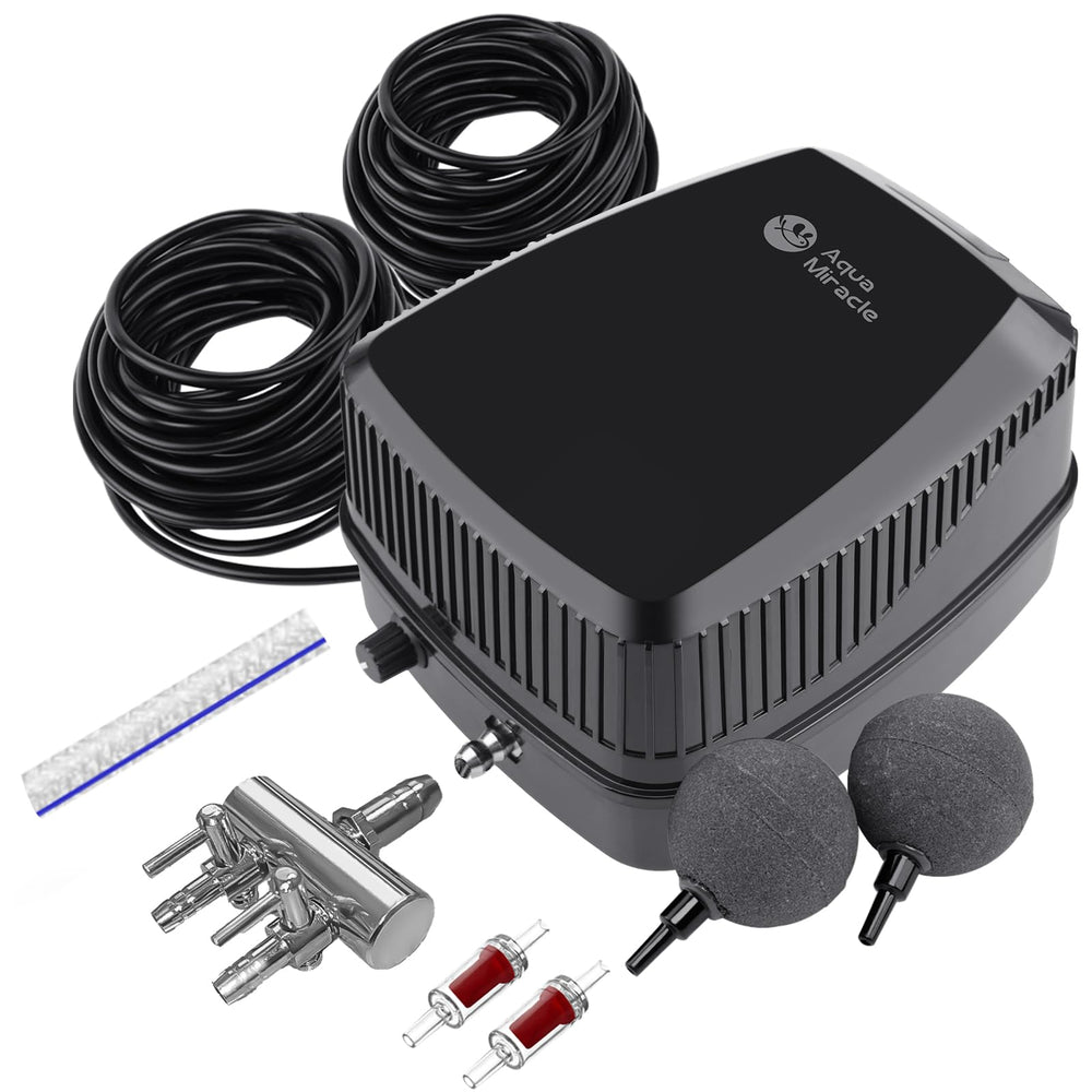 AquaMiracle pump front view showing compact design and quiet operation