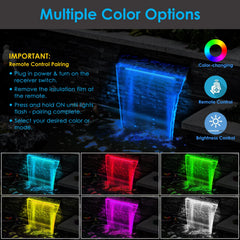 AquaMiracle LED light module with controller demonstrating colorful nighttime impact