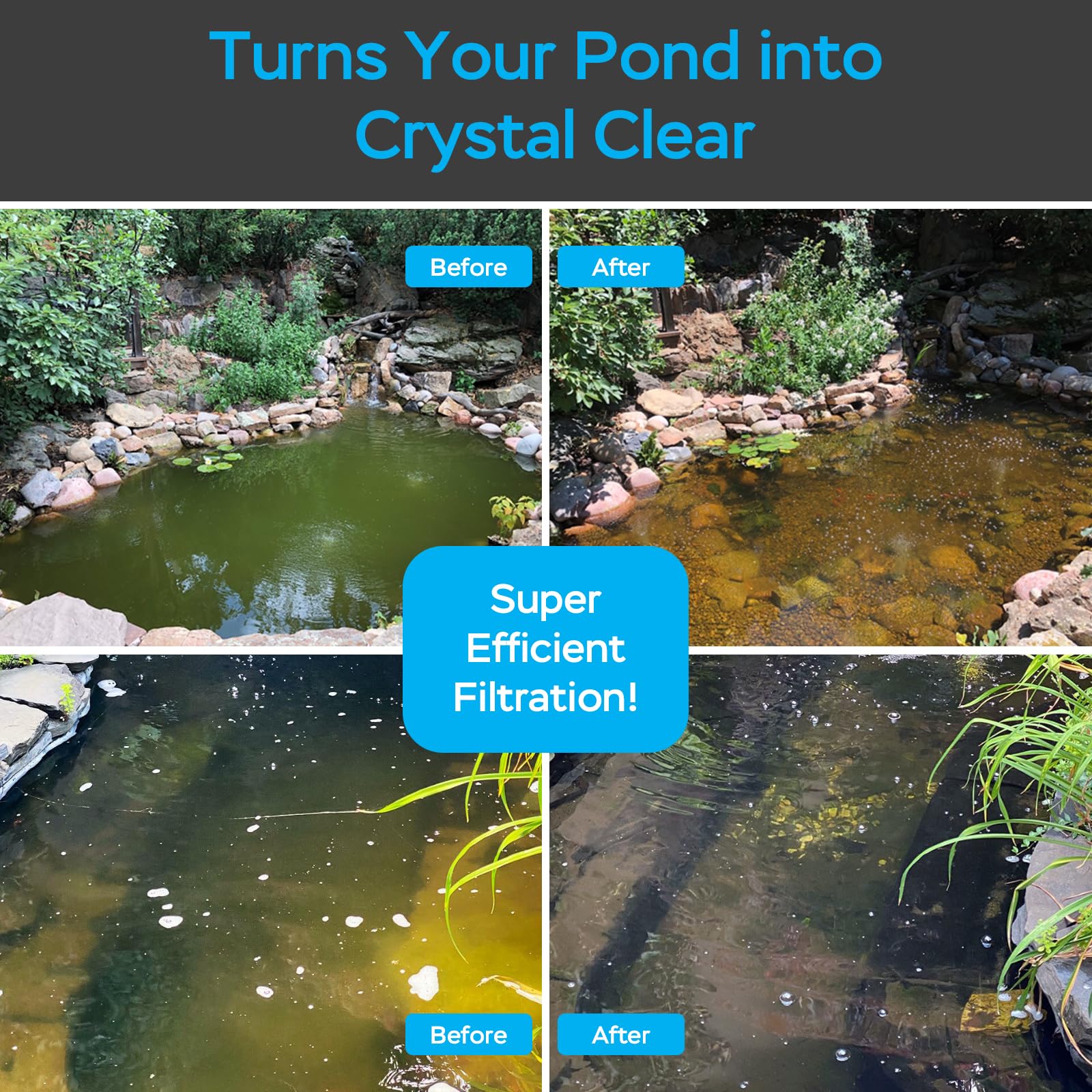 AquaMiracle remote-controlled LED lit at night showcasing colorful pond ambiance