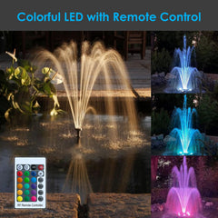 AquaMiracle pump and three interchangeable nozzles laid out for versatile fountain displays