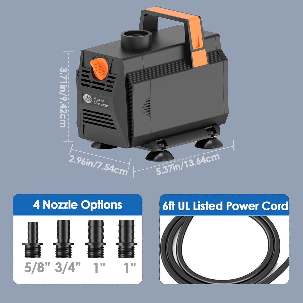 AquaMiracle pump held next to hand to show compact scale and installation convenience
