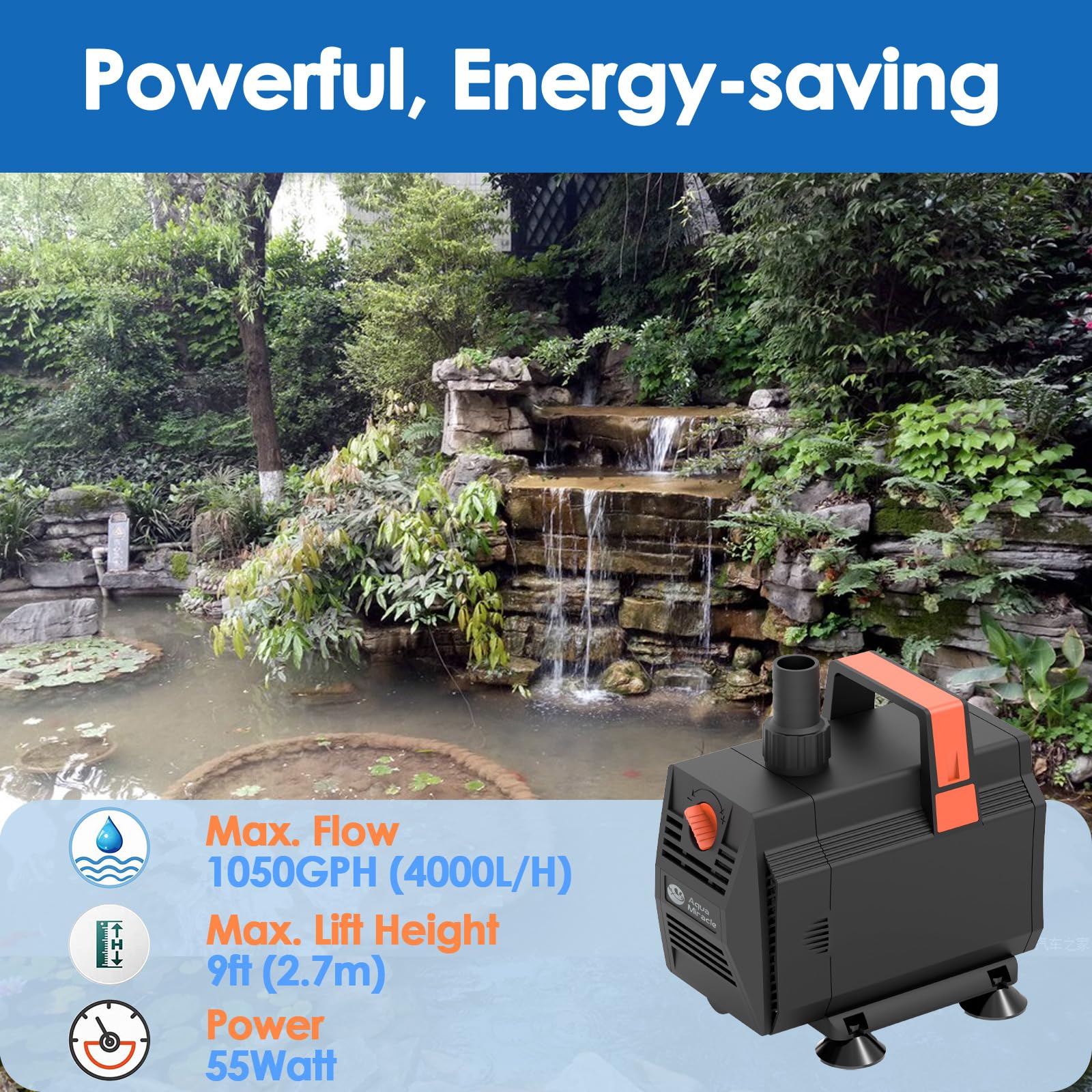 AquaMiracle side connection and flow knob for quick adjustable water output