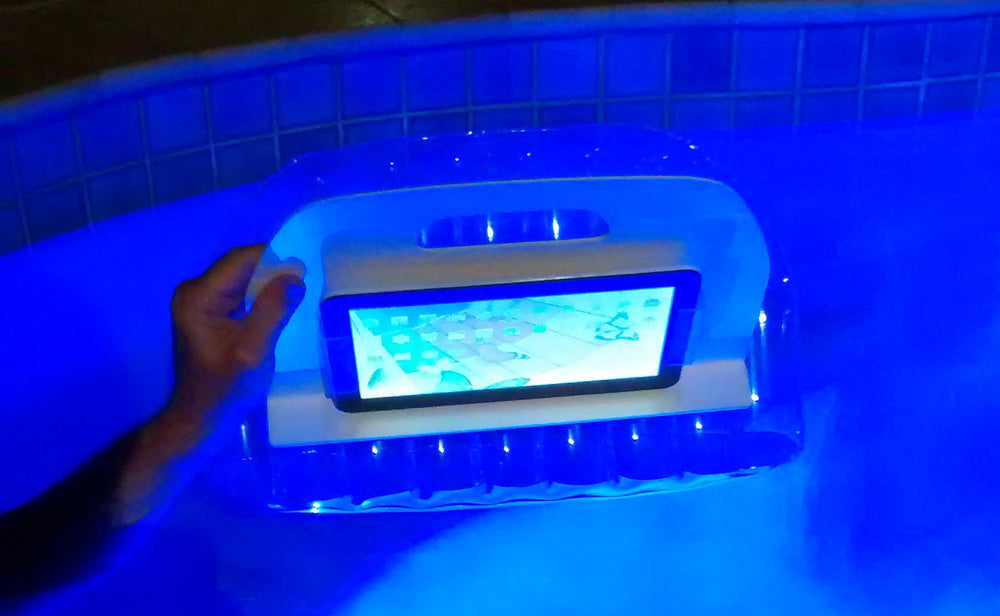 AquaReader with tablet in landscape mode demonstrating touchscreen viewing benefit