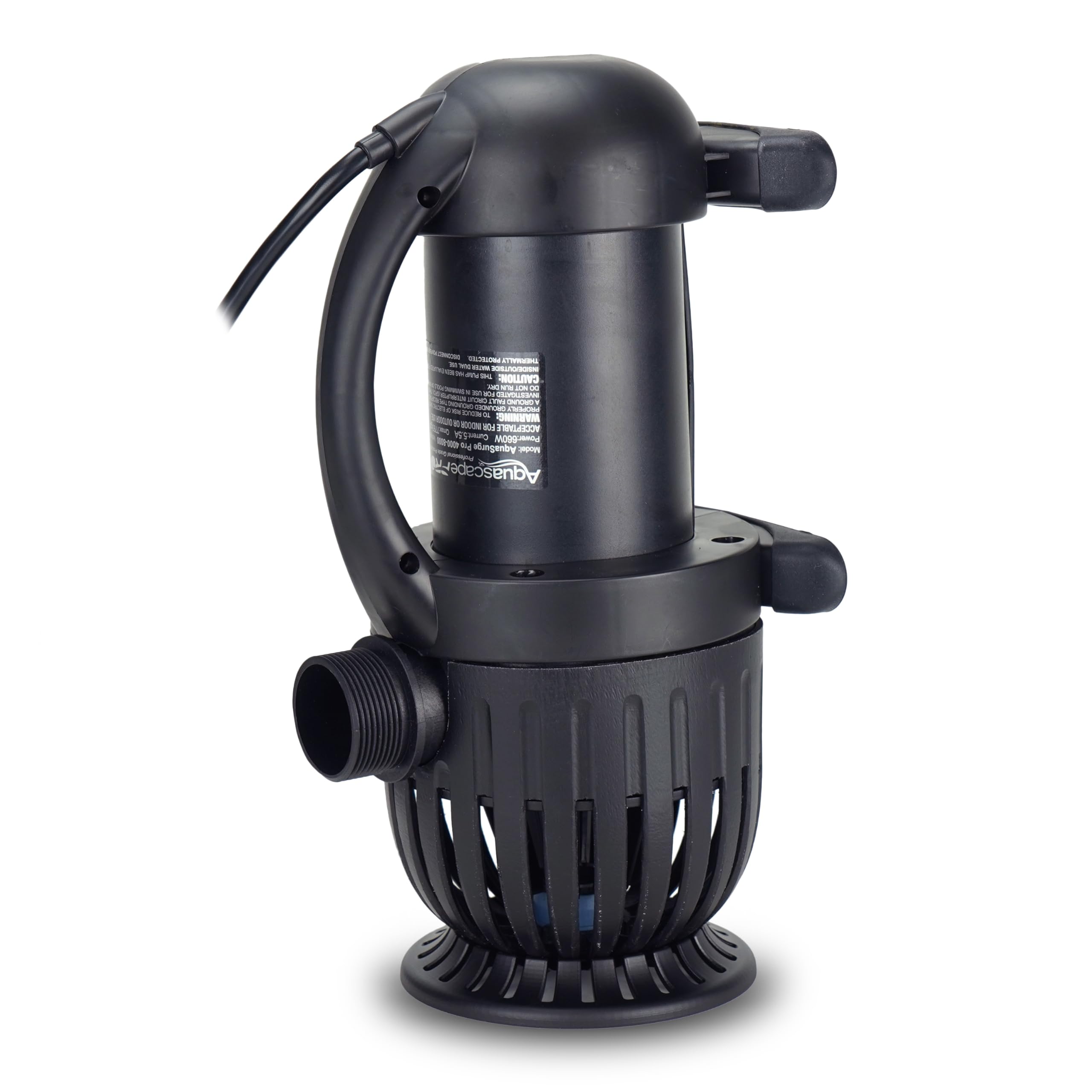 Aquascape Aquasurge discharge ports detail with multiple adapter sizes for flexible plumbing