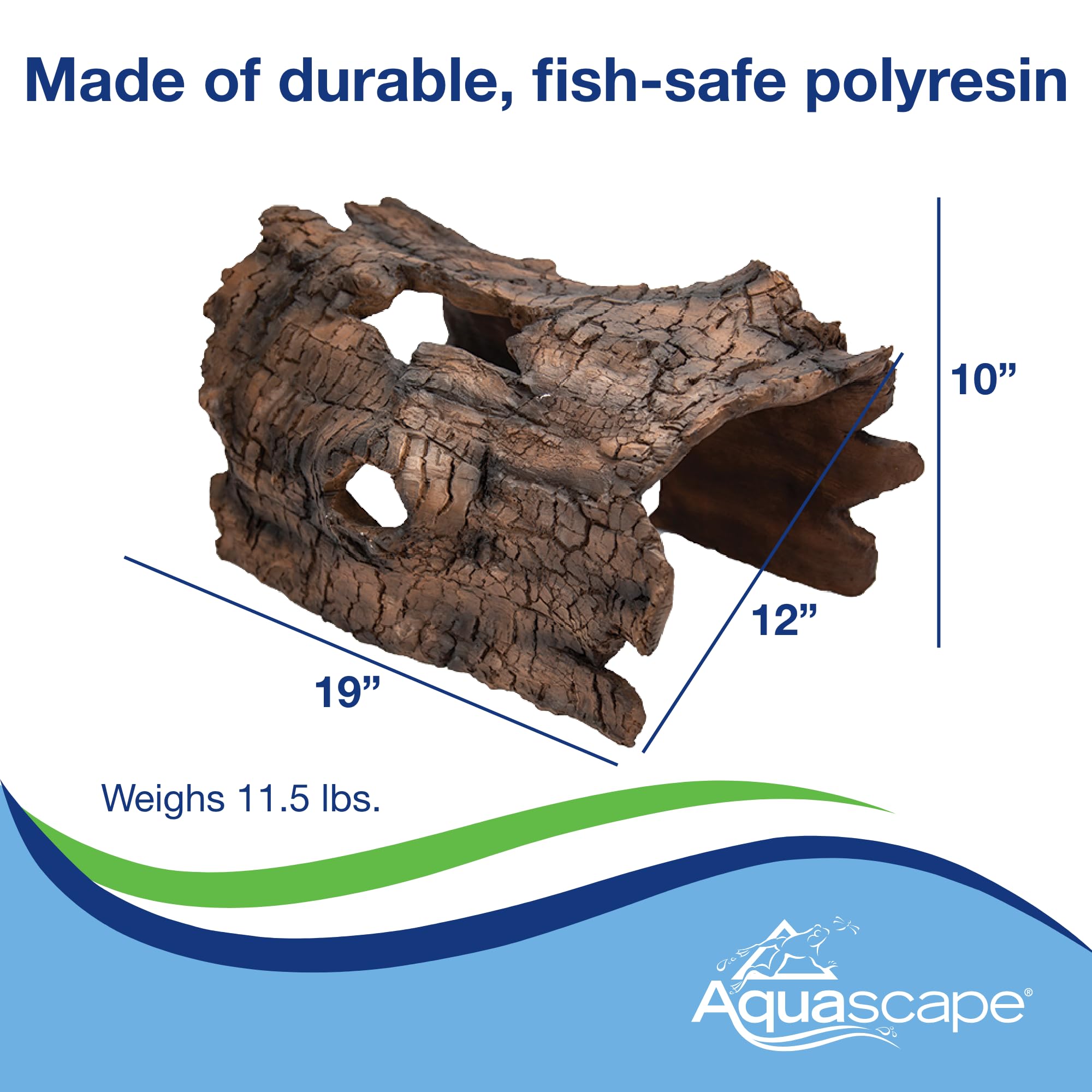 Aquascape faux log texture close-up highlighting durable bark-like finish