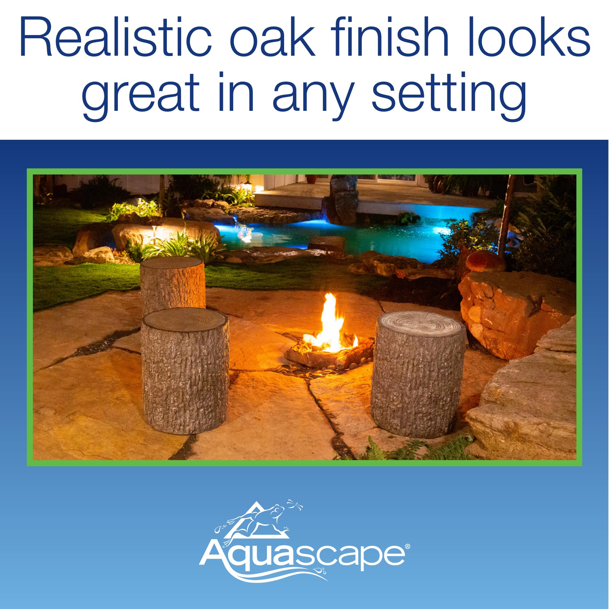 Aquascape stump beside a foot showing scale and easy placement advantage