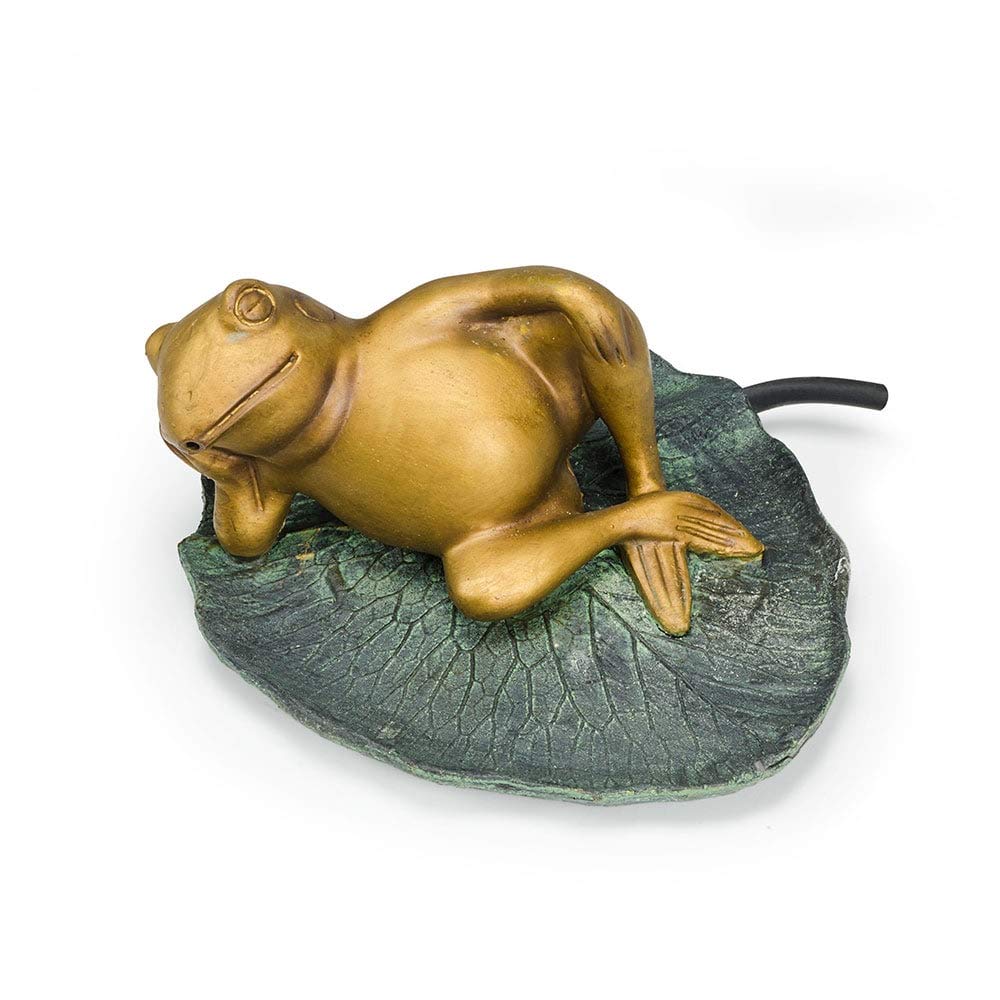 Aquascape frog close-up detail showing faux-brass texture and durable finish