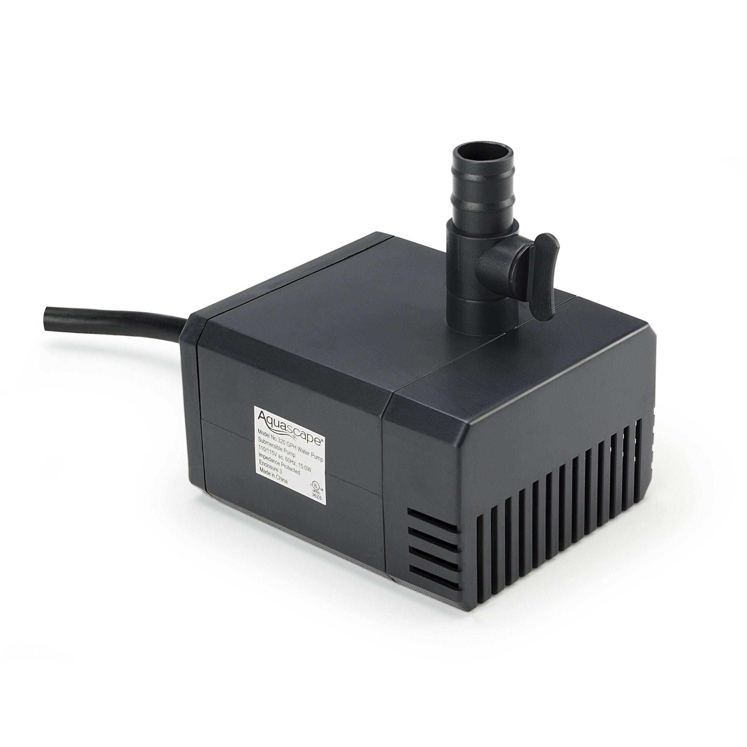 Aquascape front view of 320 GPH pump showing compact durable housing and easy placement