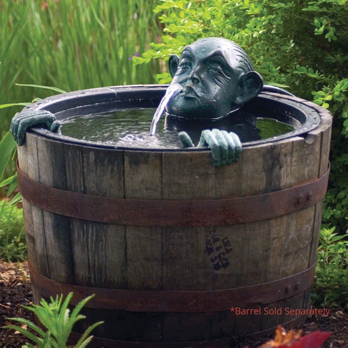 Aquascape front view of face and hands spitter showing decorative spout benefit
