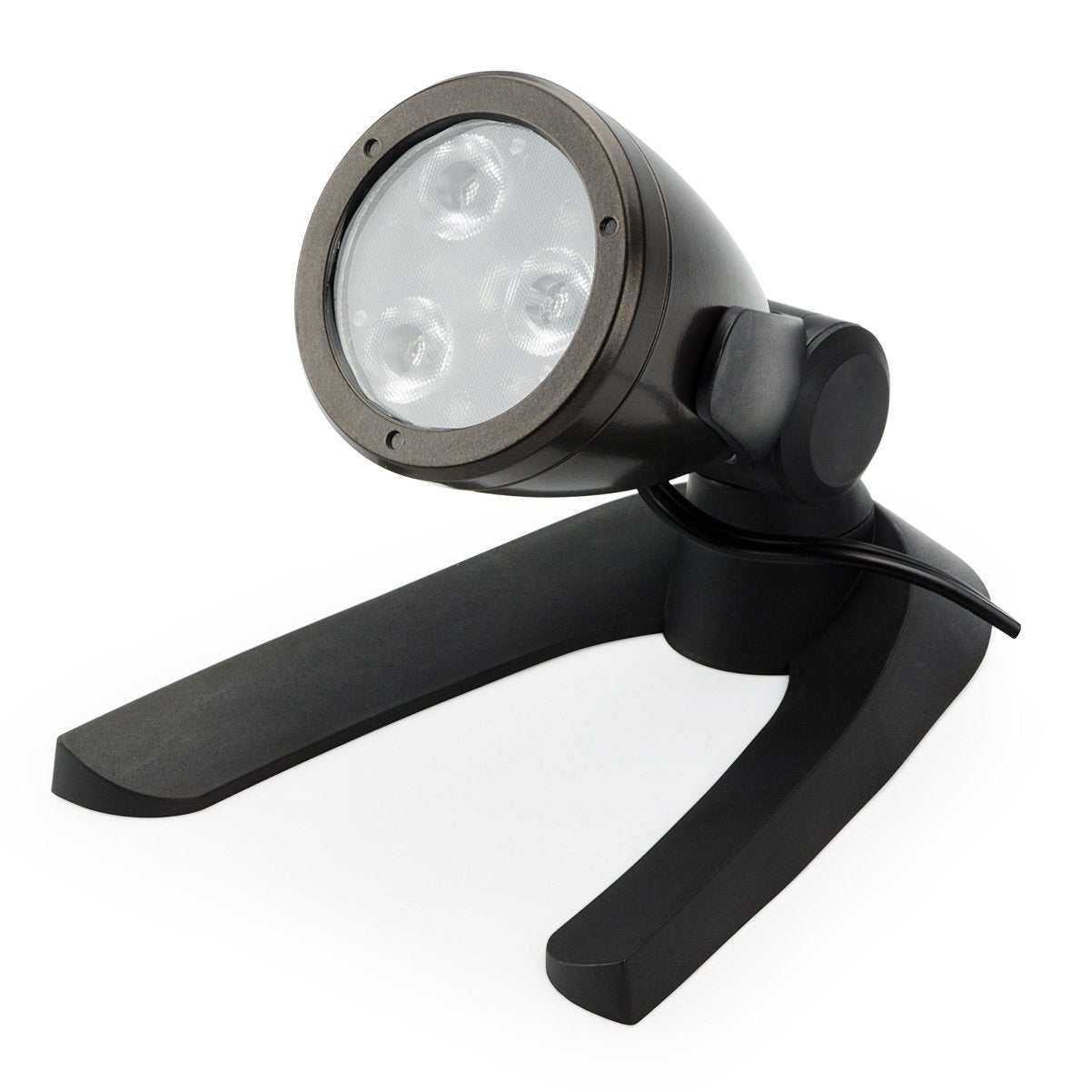 Aquascape spotlight front view showing warm white beam and durable finish