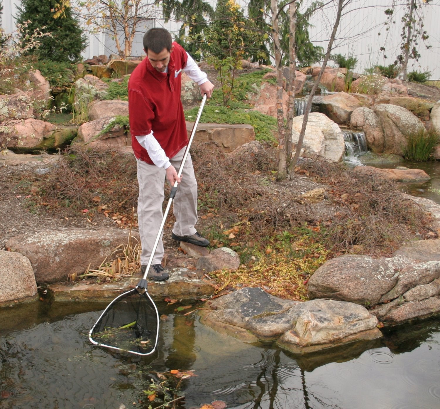Aquascape net hanging from loop for storage, saves space and dries quickly