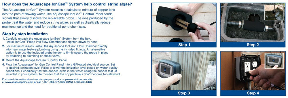 Aquascape IonGen installed in pond plumbing demonstrating discreet fit and reduced maintenance benefit