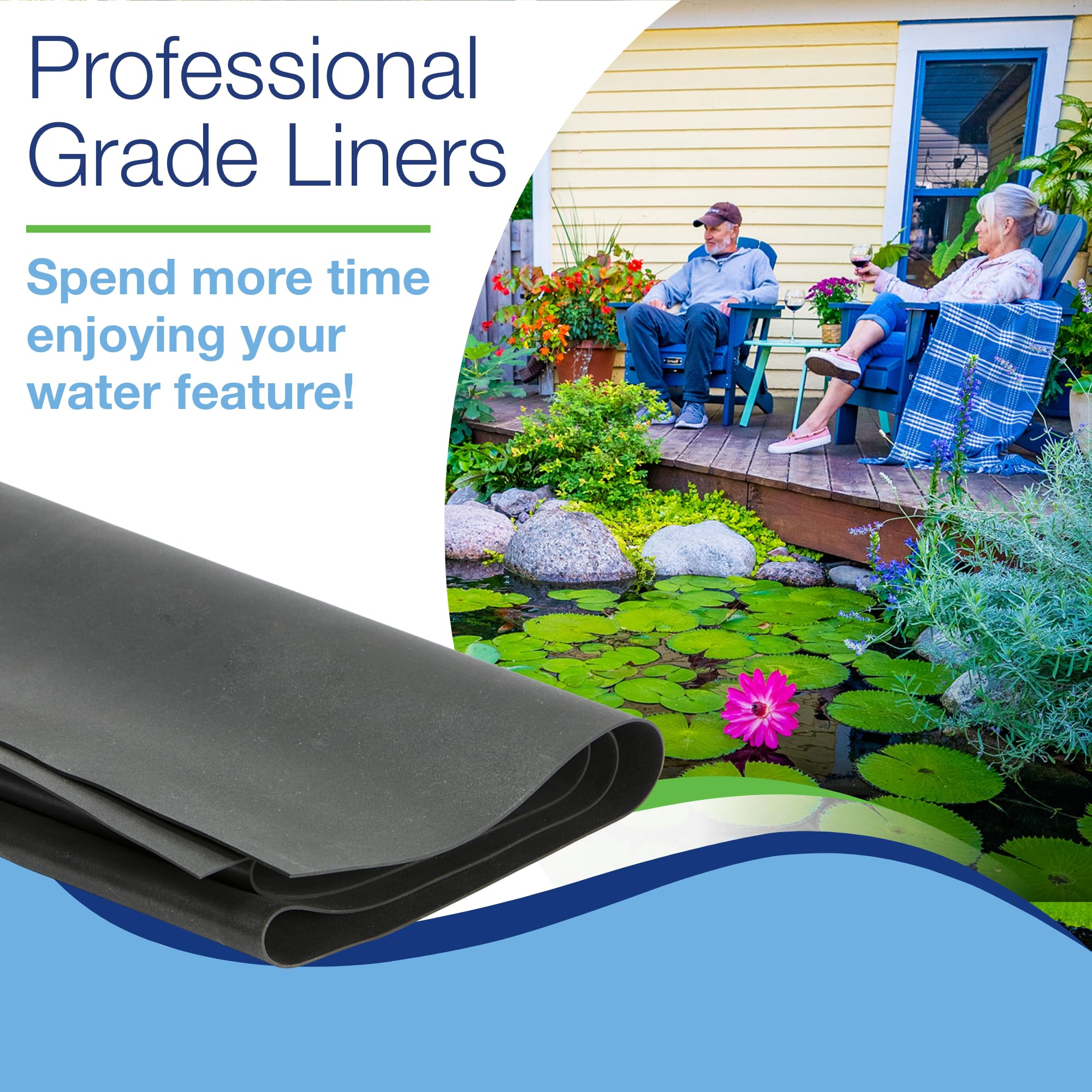 Aquascape backyard water feature with liner visible providing aesthetic appeal and ecosystem safety