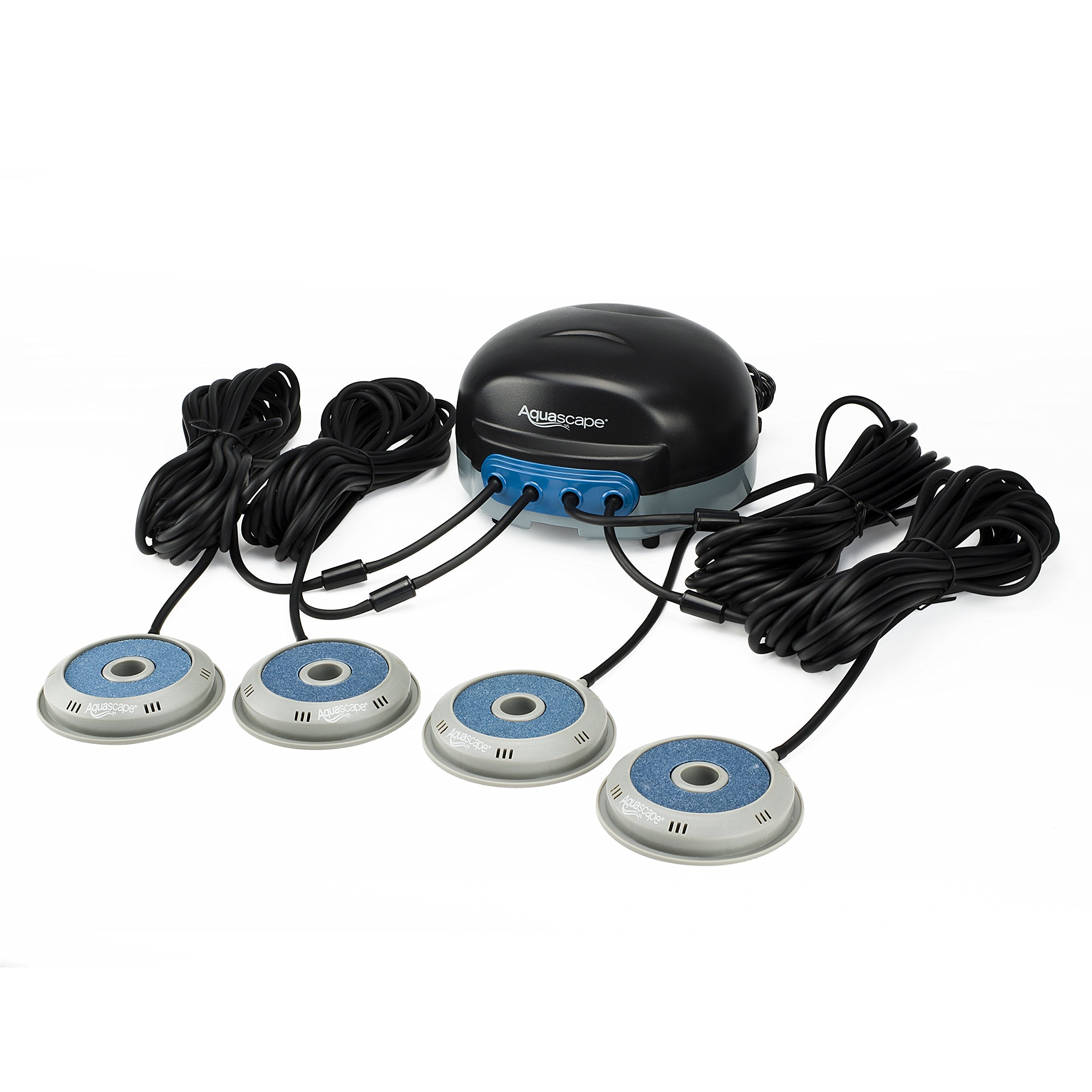 Aquascape Pond Air 4 front view showing compact pump and benefits quiet operation